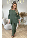 KHAKI GREEN - 'MILEY SET' - COMFY STRETCH OVERSIZED TEE + PANTS SET