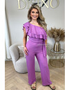 PURPLE - 'ESMAY JUMPSUIT' - ONE SHOULDER RUFFLE WAFFLE JUMPSUIT