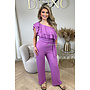 PURPLE - 'ESMAY JUMPSUIT' - ONE SHOULDER RUFFLE WAFFLE JUMPSUIT