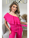 FUCHSIA - 'ESMAY JUMPSUIT' - ONE SHOULDER RUFFLE WAFFLE JUMPSUIT