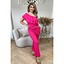 FUCHSIA - 'ESMAY JUMPSUIT' - ONE SHOULDER RUFFLE WAFFLE JUMPSUIT