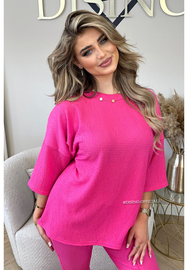 FUCHSIA - 'MILEY SET' - COMFY STRETCH OVERSIZED TEE + PANTS SET