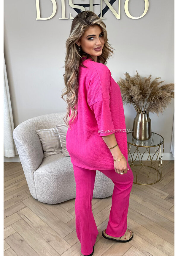 FUCHSIA - 'MILEY SET' - COMFY STRETCH OVERSIZED TEE + PANTS SET