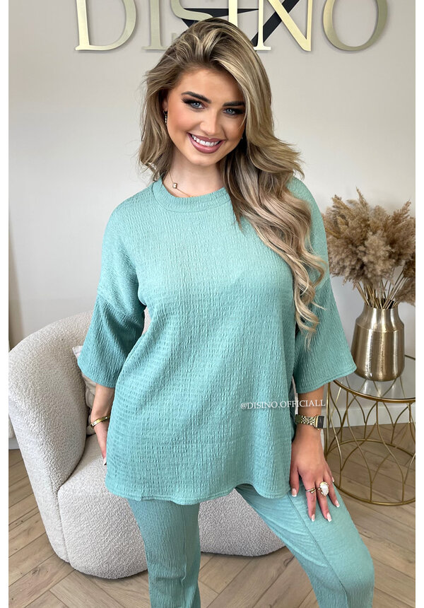 MINT GREEN - 'MILEY SET' - COMFY STRETCH OVERSIZED TEE + PANTS SET