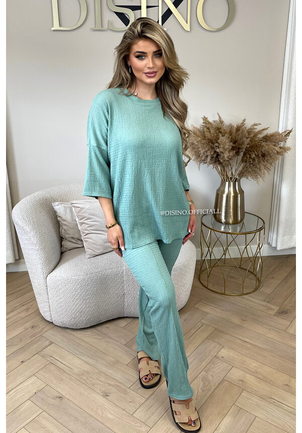 MINT GREEN - 'MILEY SET' - COMFY STRETCH OVERSIZED TEE + PANTS SET