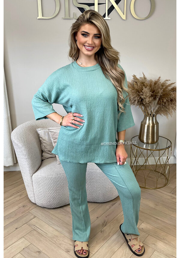 MINT GREEN - 'MILEY SET' - COMFY STRETCH OVERSIZED TEE + PANTS SET