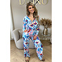 BLUE - 'AMBER SET' - COLORFULL BLOUSE + PANTS TWO PIECE SET