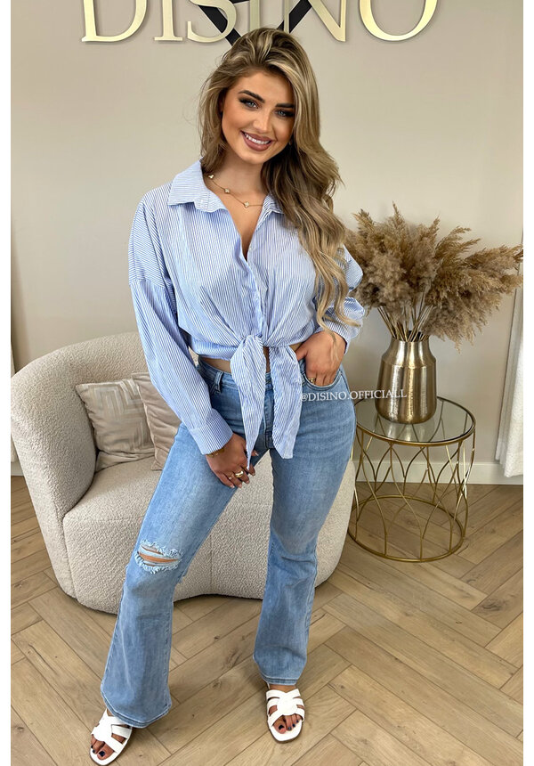 BLUE - 'KNOTTED MANDY' - OVERSIZED KNOTTED BOYFRIEND BLOUSE