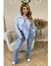 BLUE - 'KNOTTED MANDY' - OVERSIZED KNOTTED BOYFRIEND BLOUSE