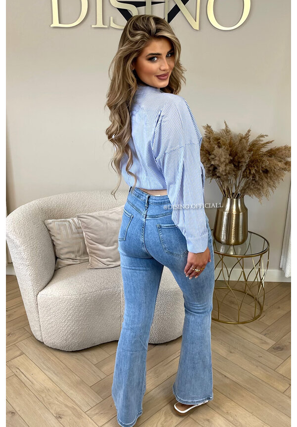 BLUE - 'JENNA' - SUPER STRETCH RIPPED FLARED JEANS