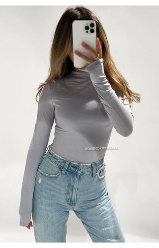 LIGHT GREY - 'MIA BODYSUIT' - PERFECT FIT HIGH NECK BODYSUIT 