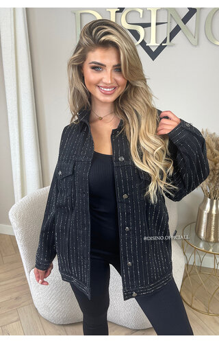 BLACK - 'DIAMONDS ALL OVER JACKET' - PREMIUM QUALITY OVERSIZED DENIM JACKET BLACK - 'DIAMONDS ALL OVER JACKET' - PREMIUM QUALITY OVERSIZED DENIM JACKET