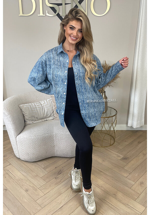 BLUE - 'GABY BLOUSE' - OVERSIZED DIAMONDS DENIM BLOUSE