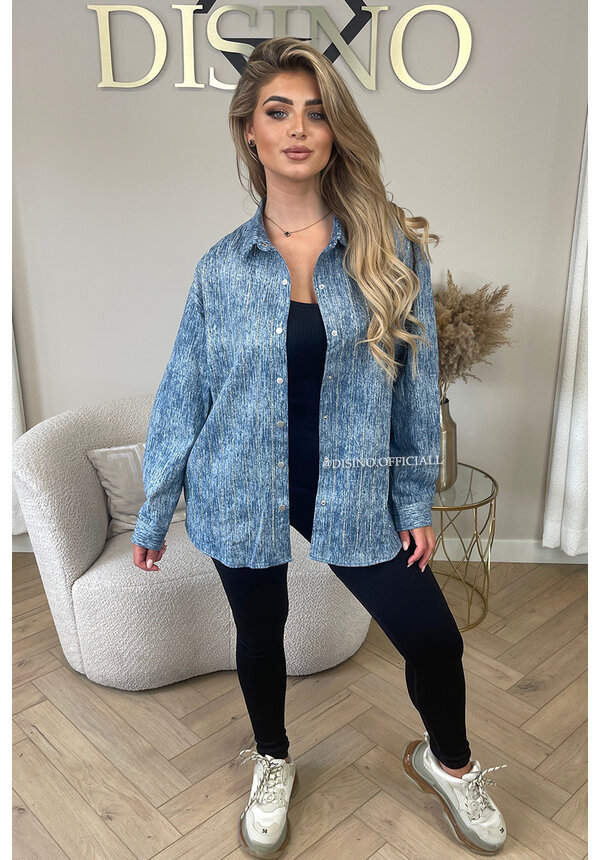 BLUE - 'GABY BLOUSE' - OVERSIZED DIAMONDS DENIM BLOUSE