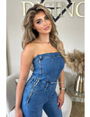 DARK BLUE - 'HEATHER JUMPSUIT' - SUPER STRETCH STRAPLESS DENIM STRAIGHT LEG JUMPSUIT