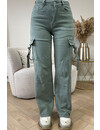 KHAKI GREEN - 'KELLY CARGO JEANS' - SUPER STRETCH CARGO STRAIGHT LEG JEANS