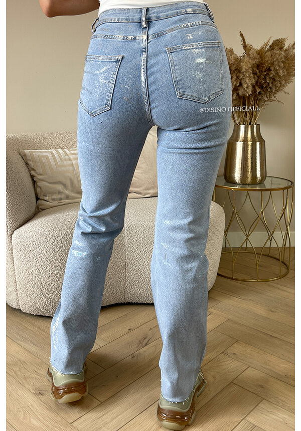 BLUE - 'METALLIC BRUSH JEANS V2' - EXCLUSIVE STRETCH STRAIGHT LEG JEANS