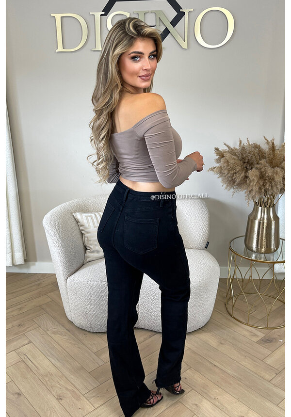 TAUPE - 'JENNA TOP' - LONG SLEEVE OFF SHOULDER TOP