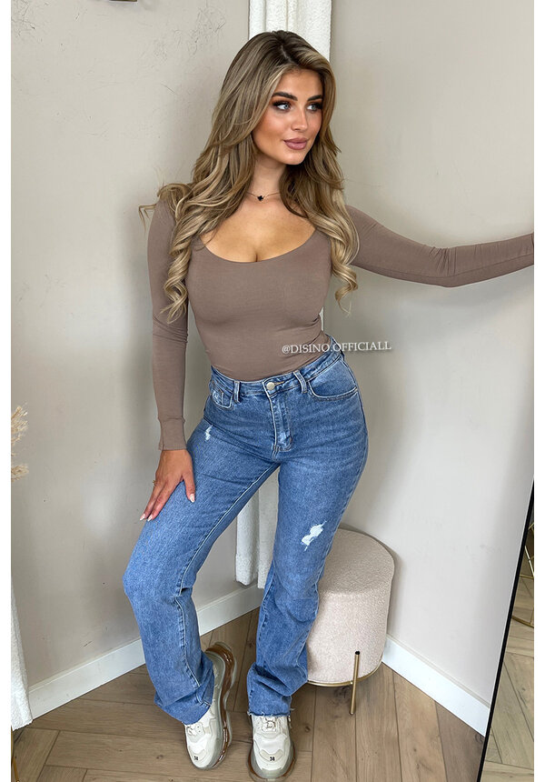 TAUPE - 'KIMMSS BODYSUIT' - PERFECT FIT V-NECK BODYSUIT