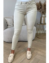 QUEEN HEARTS JEANS - BEIGE - SKINNY JEANS CROP FRAY HEM - 9020