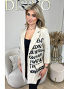 BEIGE/BLACK - 'CARMEN V2 BLAZER' - LINNEN LOOK GRAFFITI TEXT BLAZER