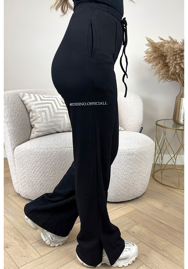 BLACK - 'EVI SPLIT JOGGER' - PREMIUM QUALITY WIDE LEG JOGGER PANTS