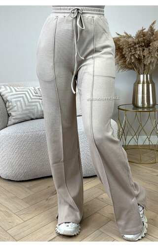 BEIGE - 'EVI SPLIT JOGGER' - PREMIUM QUALITY WIDE LEG JOGGER PANTS 