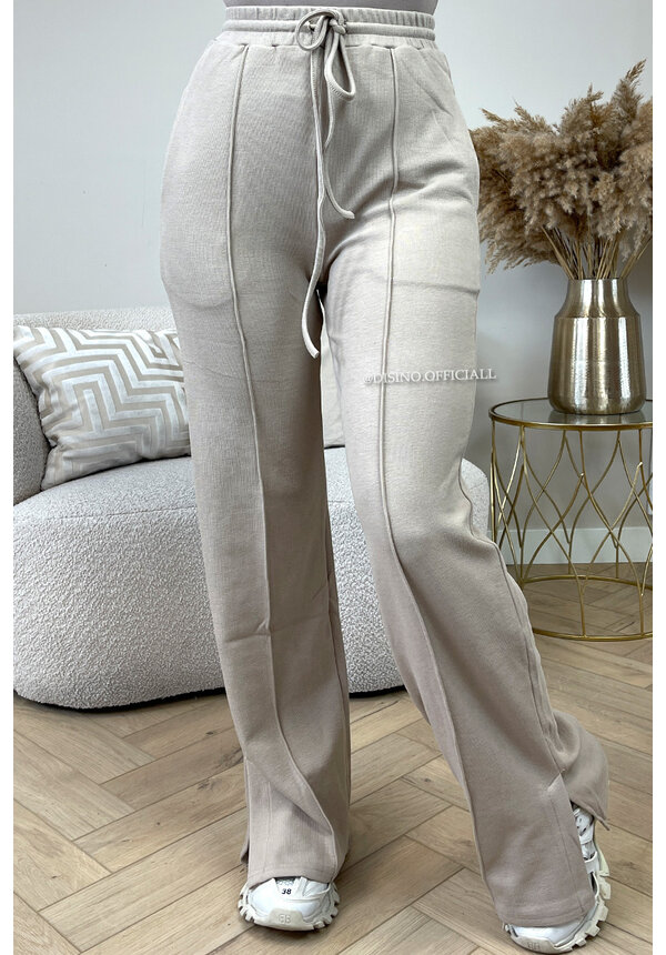 BEIGE - 'EVI SPLIT JOGGER' - PREMIUM QUALITY WIDE LEG JOGGER PANTS