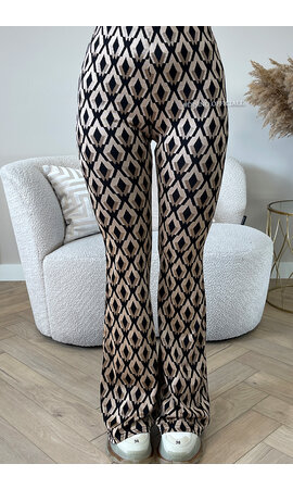 BEIGE - 'MELI' - PERFECT FIT PREMIUM QUALITY PRINTED FLARED PANTS