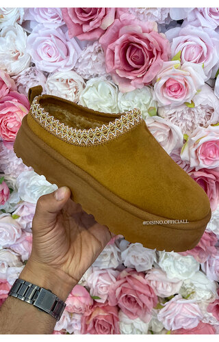 CAMEL - 'TAZZMAN SLIDERS' - HIGH SOLE WARM PANTOFFELS CAMEL - 'TAZZMAN SLIDERS' - HIGH SOLE WARM PANTOFFELS