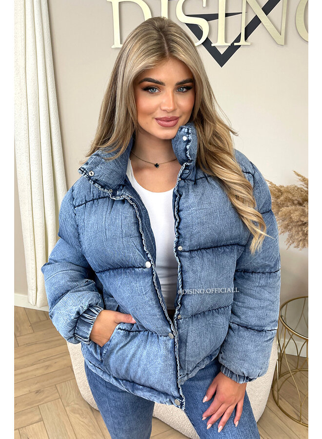 BLUE - 'RAVEN' - PREMIUM QUALITY DENIM PUFFER JACKET