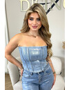 BLUE - 'METALLIC BRUSH CORSET' - EXCLUSIVE STRETCH DENIM CORSET