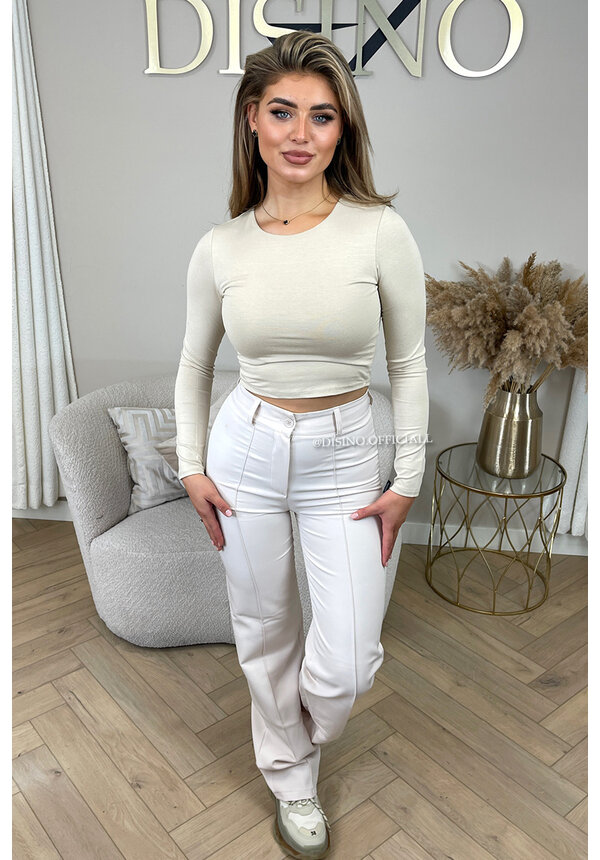 BEIGE - 'BECKY' - LONG SLEEVE CROP TOP