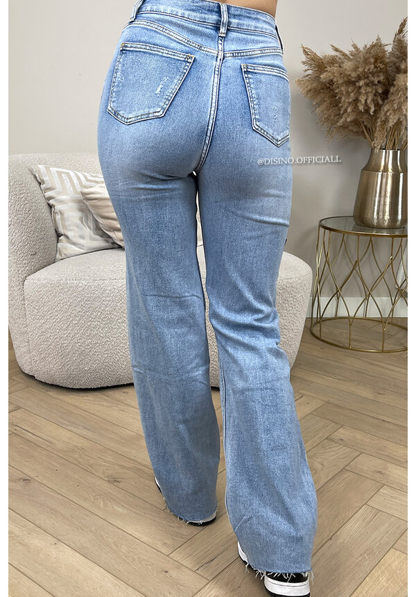 BLUE - 'MARSEILLE' - PERFECT FIT STRETCH HIGH WAIST STRAIGHT LEG JEANS - 2034