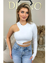 WHITE - 'JUUL TOP' - ONE ARM CROPPED LONG SLEEVE TOP