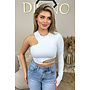 WHITE - 'JUUL TOP' - ONE ARM CROPPED LONG SLEEVE TOP