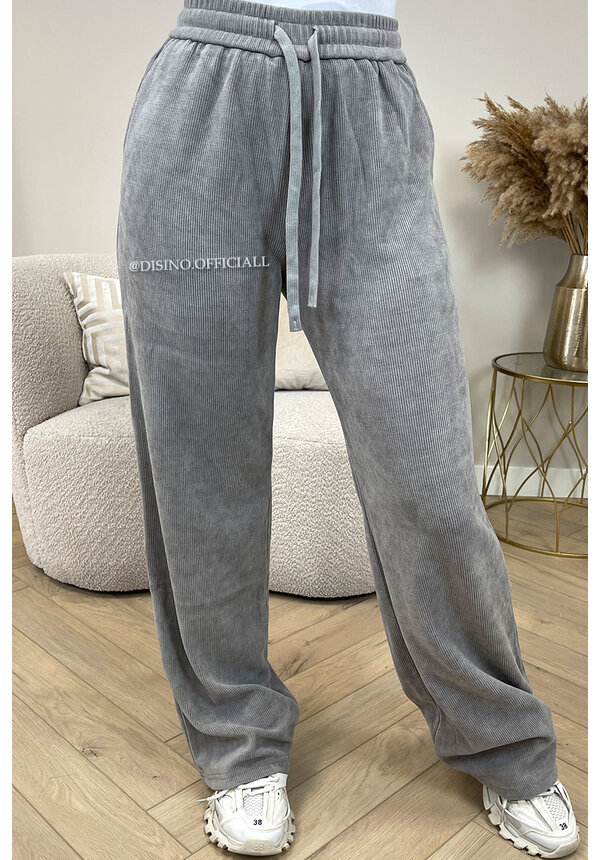 LIGHT GREY - 'CARIANN' - VELOURS PREMIUM QUALITY RIBBED JOGGERS