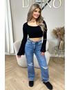 BLACK - 'ELISE TOP' - RIBBED BELL SLEEVE CROPPED TOP