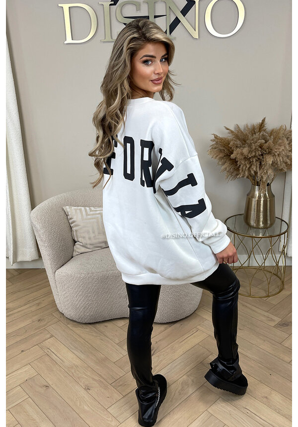 WHITE - 'CALIFORNIA ON MY BACK' - INSPIRED COMFY OVERSIZED SLOGAN SWEATER