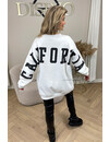 WHITE - 'CALIFORNIA ON MY BACK' - INSPIRED COMFY OVERSIZED SLOGAN SWEATER