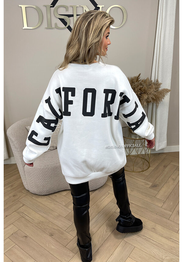WHITE - 'CALIFORNIA ON MY BACK' - INSPIRED COMFY OVERSIZED SLOGAN SWEATER