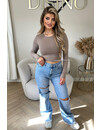 TAUPE - 'BECKY LONGSLEEVE' - LONG SLEEVE BASIC CROP TOP