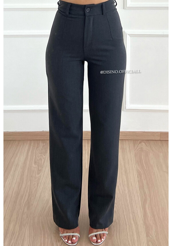 DARK GREY - 'LIYA PANTS' - PERFECT FIT HIGH WAIST STRAIGHT PANTALON