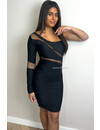 BLACK - 'CELINA DRESS' - INSPIRED SUPER STRETCH ONE-ARM MESH DRESS