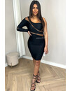 BLACK - 'CELINA DRESS' - INSPIRED SUPER STRETCH ONE-ARM MESH DRESS