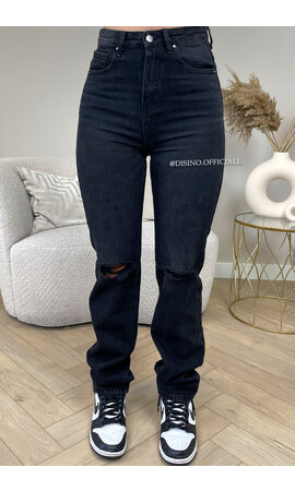 BLACK - 'TOKYO' - RIPPED KNEE STRAIGHT LEG JEANS