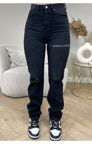 BLACK - 'TOKYO' - RIPPED KNEE STRAIGHT LEG JEANS 