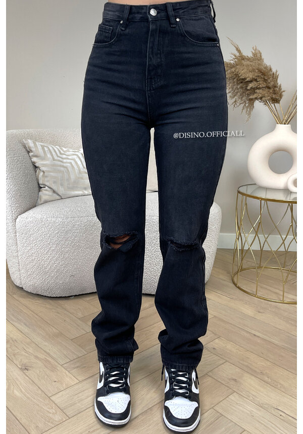 BLACK - 'TOKYO' - RIPPED KNEE STRAIGHT LEG JEANS