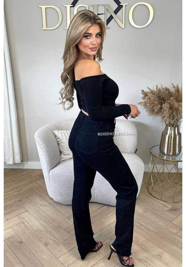 BLACK - 'BEVERLY' - EXTRA LONG SUPER STRETCH STRAIGHT LEG JEANS