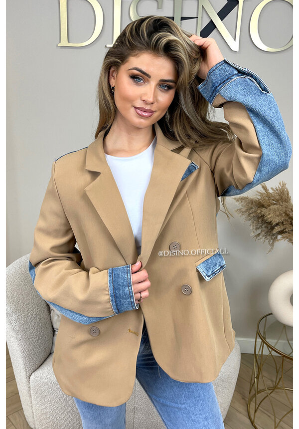 CAMEL - 'ZENDAYA BLAZER' - PREMIUM QUALITY HALF DENIM HALF BLAZER JACKET